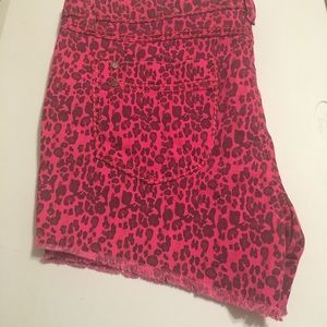 Hot pink leopard denim shorts